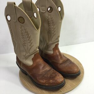 Durango Mens Pull On Roper Cowboy Boots Round Toe Beige Brown Size US 8.5D